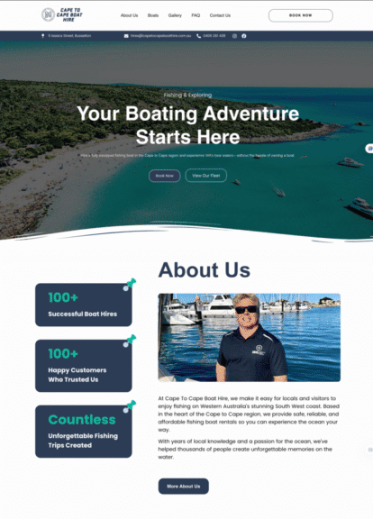Cape to Cape boat Hire wordpress website