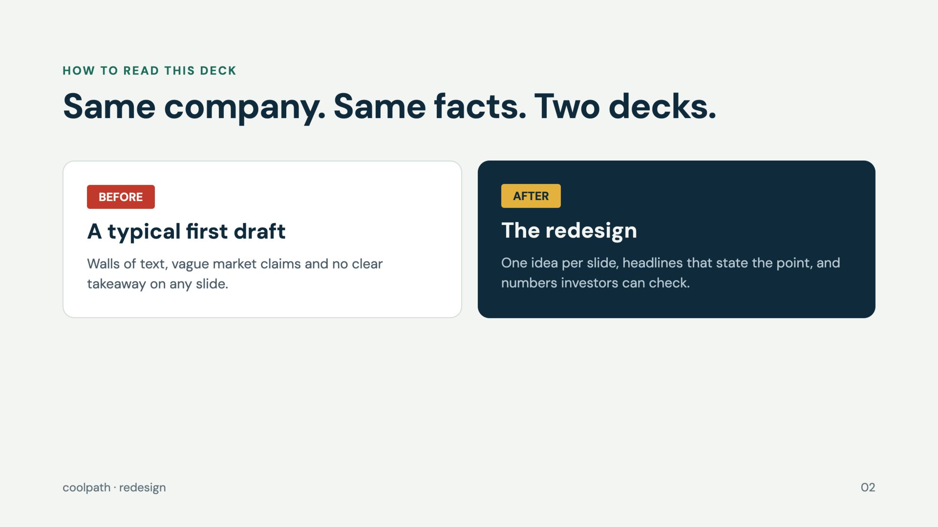Coolpath seed deck redesign, slide 2, designed by Crosfield Webhub